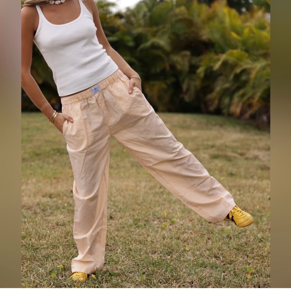 Striped Peach Casual Wide-Leg Trousers